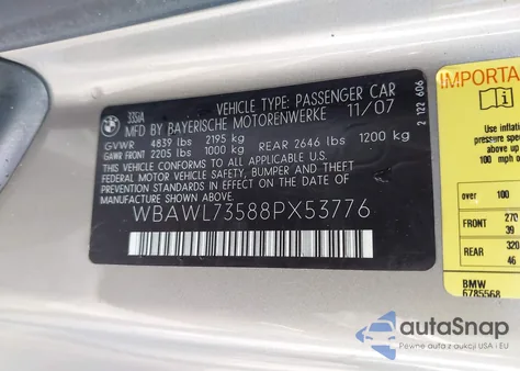 2008 BMW 335I из США, поврежденный, VIN WBAWL73588PX53776